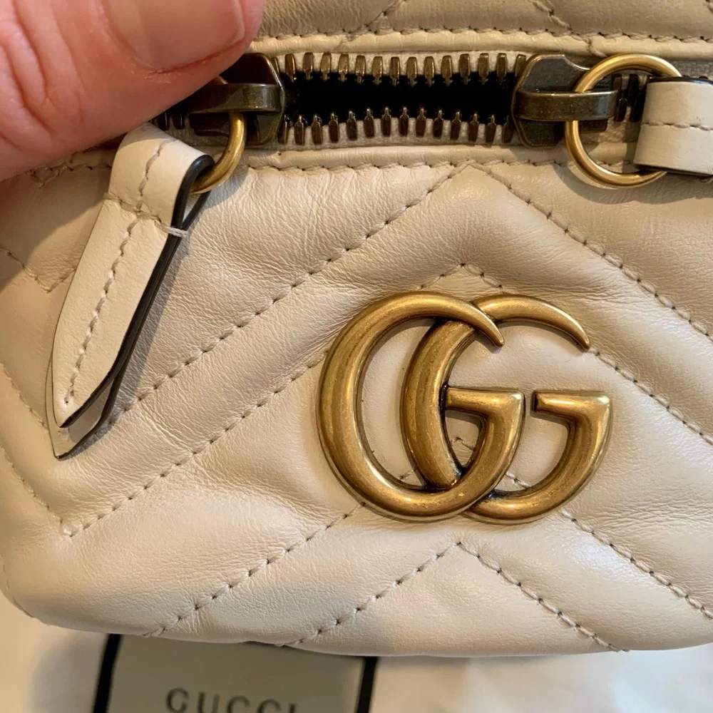 Gucci Calfskin Matelasse Mini GG Marmont Rounded Backpack in White - Picture 5 of 10
